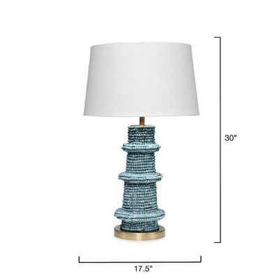 Jamie Young Rowan Wood Beaded Table Lamp with Linen Shade - Blue