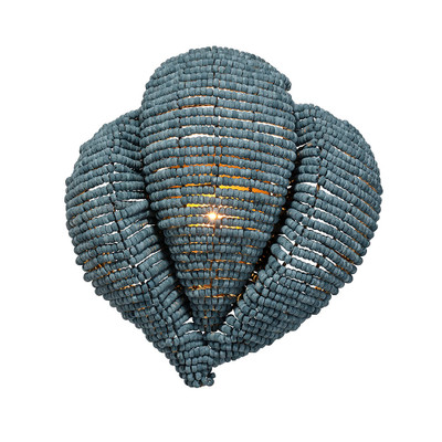 Jamie Young Anguilla1-Light Wood Beaded Wall Sconce - Blue