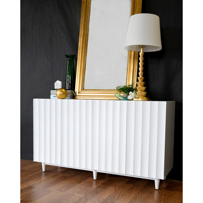 Worlds Away Odette White Lacquer 4 Door Scalloped Front Cabinet