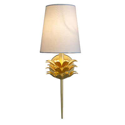 Worlds Away Delilah Gold Leaf One Arm Sconce With 3 Layer Leaf Motif & White Linen Shade