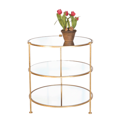 3-Tier Gold Leaf Table With Mirrored Shelves