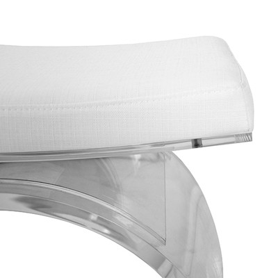 Worlds Away Marlowe Lucite Arched Stool Base With White Linen Cushion