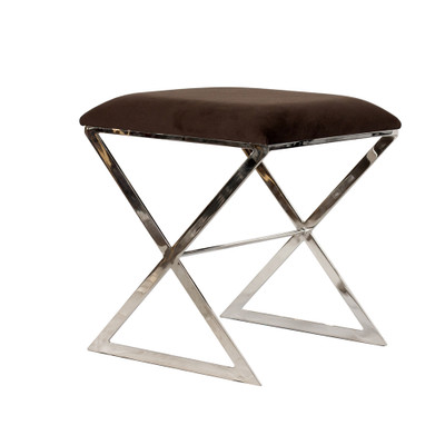 "X" Side Stool In Nickel Plate With Brown Velvet Top