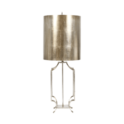 Windham Champagne Silver Leaf Iron Lamp Base With Champagne Silver Leaf Metal Drum Shade