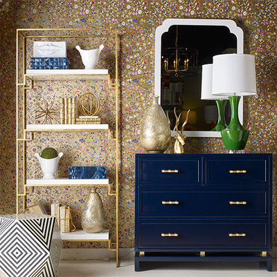 Worlds Away Amelia White Lacquer Pinched Corner Mirror