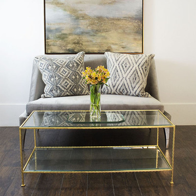 Worlds Away Taylor Hammered Gold Leaf Rectangular Coffee Table With Beveled Glass Shelves