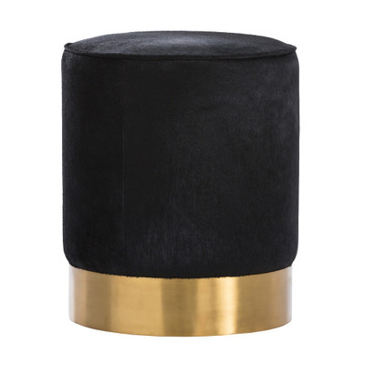 Pratt Ottoman - Black Hide/Polished Brass