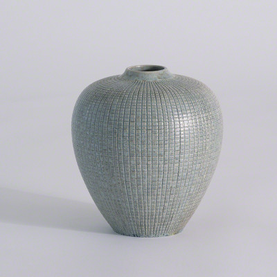 Mini Check Bulbous Vase - Reactive Silver Blue