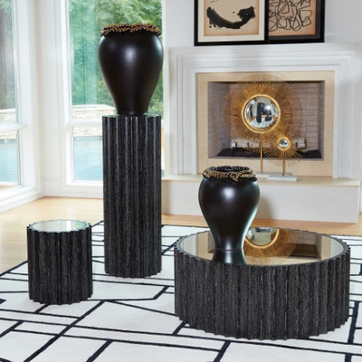 Reflective Column Pedestal - Black Cerused Oak image 1