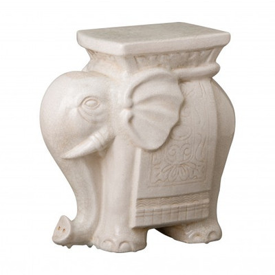 Elephant Garden Stool - White Crackle