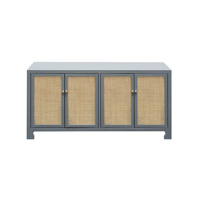 Worlds Away Sofia Cabinet - Cane/Brass/Grey Lacquer