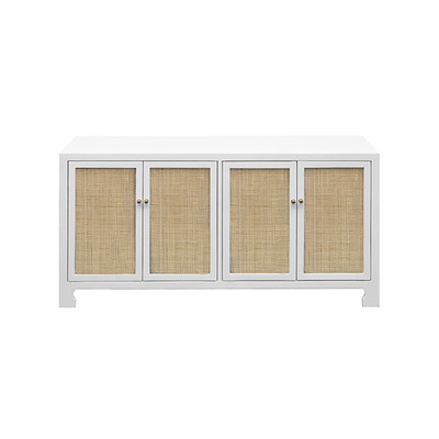 Worlds Away Sofia Cabinet - Cane/Brass Hardware/White Lacquer