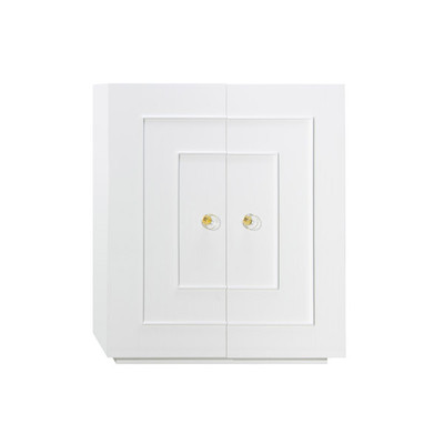 Worlds Away Judd Cabinet - White Lacquer/Crystal And Brass Knobs