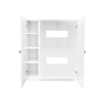 Worlds Away Judd Cabinet - White Lacquer/Crystal And Brass Knobs