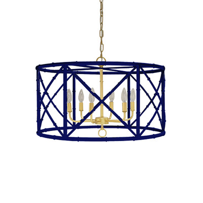 Worlds Away Zia Chandelier - Bamboo/Navy Powder Coat/Gold Cluster