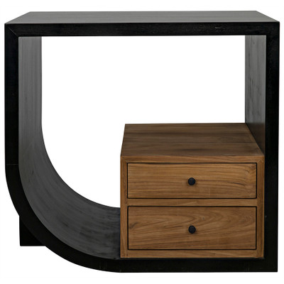 Noir Burton Side Table - Left - Hand Rubbed Black And Teak