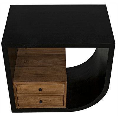 Noir Burton Side Table - Right - Hand Rubbed Black And Teak