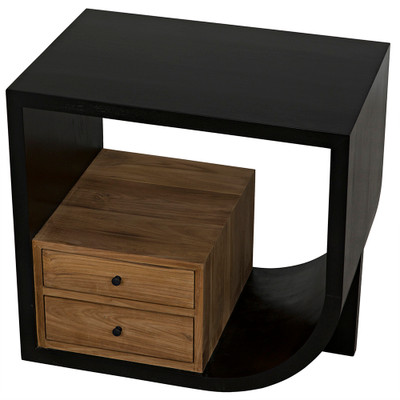 Noir Burton Side Table - Right - Hand Rubbed Black And Teak