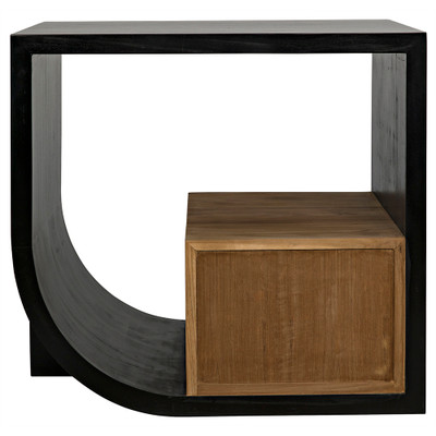 Noir Burton Side Table - Right - Hand Rubbed Black And Teak