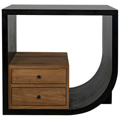 Noir Burton Side Table - Right - Hand Rubbed Black And Teak