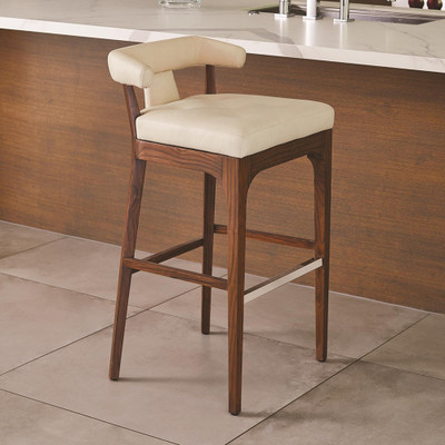 Global Views Moderno Bar Stool - Ivory Marble Leather