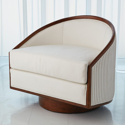 Global Views Swivel Chair - White Leather