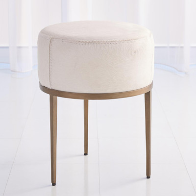 Studio A Urban Stool - Ivory Hair - on - Hide - Antique Brass