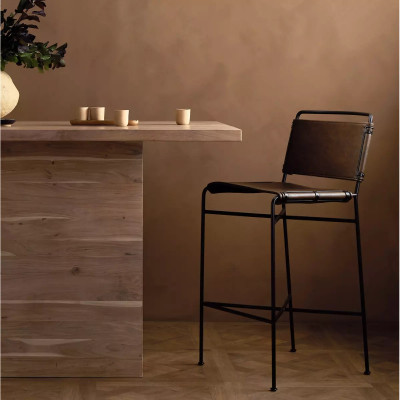 Four Hands Wharton Bar Stool - Distressed Brown