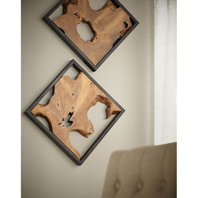 Phillips Collection Framed Slice Wall Tile, Teak Wood, Black Frame