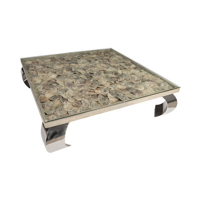 Phillips Collection Shell Coffee Table, Glass Top, Ming Stainless Steel Legs