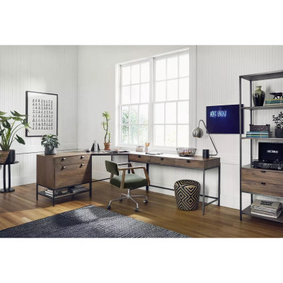 Four Hands Trey Desk System With Filing Cabinet - Auburn Poplar