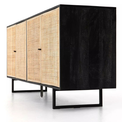 Four Hands Carmel Sideboard - Black Wash W/ Natural Cane