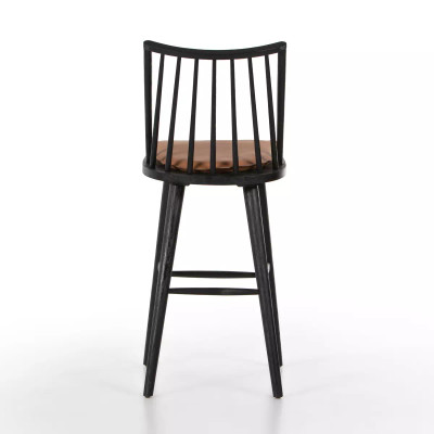 Four Hands Lewis Windsor Bar Stool - Black Oak - Whiskey Saddle