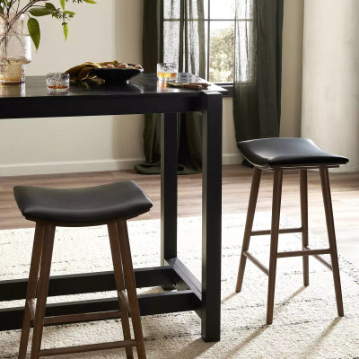 Four Hands Union Bar Stool - Distressed Black - Warm Parawood