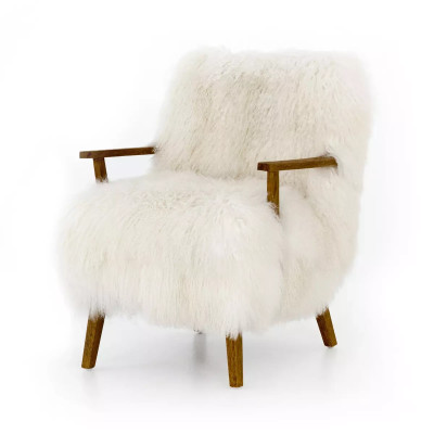 Four Hands Ashland Armchair - Drifted Oak - Mongolia Cream Fur