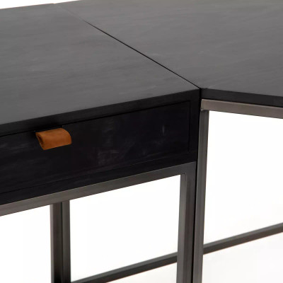 Four Hands Trey Desk System With Filing Credenza - Black Wash Poplar