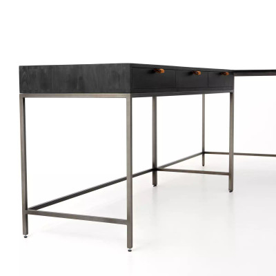 Four Hands Trey Desk System With Filing Credenza - Black Wash Poplar