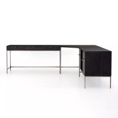 Four Hands Trey Desk System With Filing Credenza - Black Wash Poplar