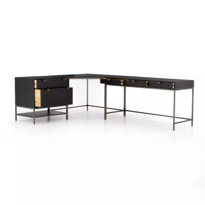 Four Hands Trey Desk System With Filing Cabinet - Black Wash Poplar