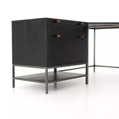 Four Hands Trey Desk System With Filing Cabinet - Black Wash Poplar