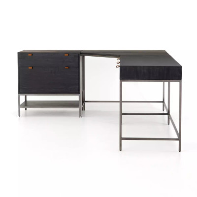 Four Hands Trey Desk System With Filing Cabinet - Black Wash Poplar