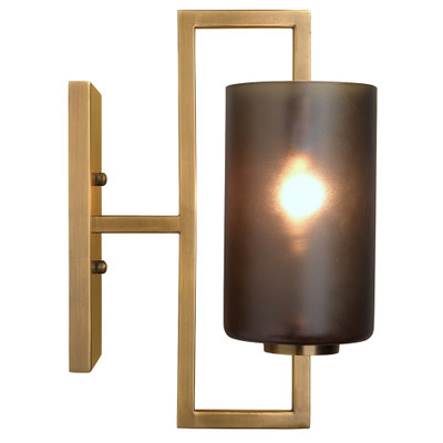Jamie Young Blueprint Wall Sconce - Antique Brass Metal & Grey Frosted Glass