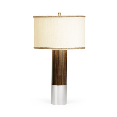 Jonathan Charles Campaign Circular Campaign Style Dark Santos Rosewood & White Stainless Steel Table Lamp