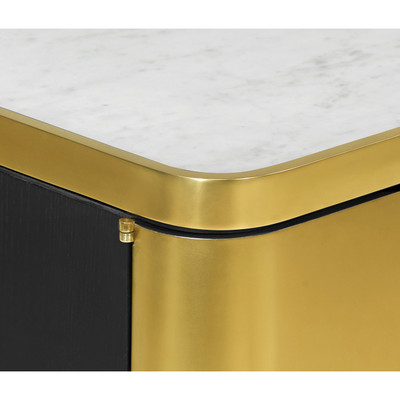 Jonathan Charles Fusion Ebonised Oak & Brass Storage Cabinet With White Calcutta Marble Top