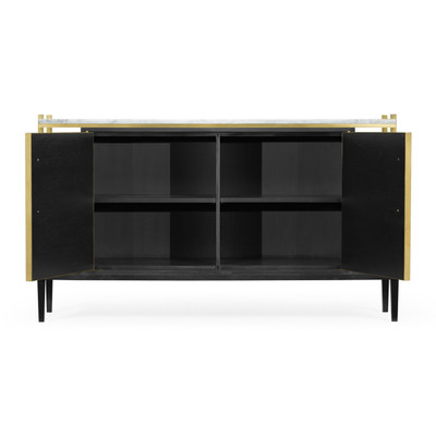 Jonathan Charles Fusion Ebonised Oak & Brass Sideboard With White Calcutta Marble Top