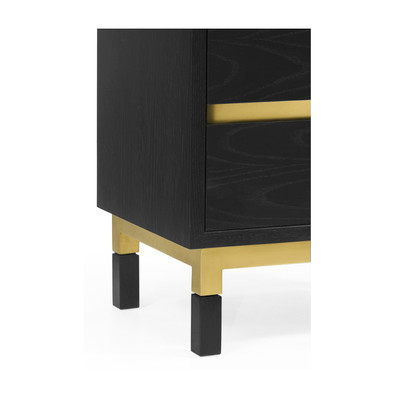 Jonathan Charles Fusion Contemporary Tall Ebonised Oak & Brass Chest Of Five Drawers