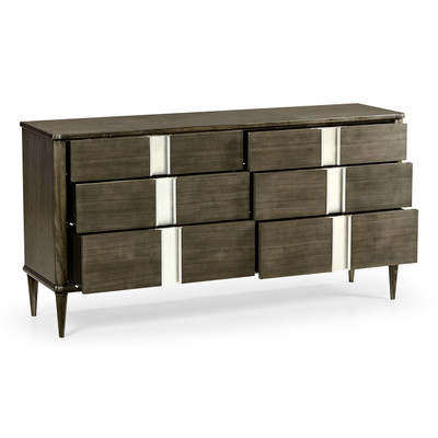 Jonathan Charles Gatsby Contemporary Art Deco Dark Grey Walnut & Champagne Silver-Leaf Dresser With Six Drawers