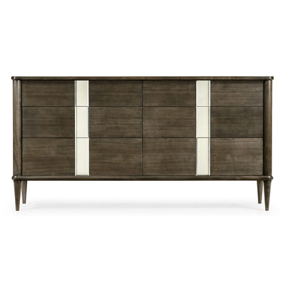 Jonathan Charles Gatsby Contemporary Art Deco Dark Grey Walnut & Champagne Silver-Leaf Dresser With Six Drawers