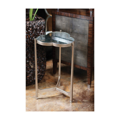Jonathan Charles Luxe Églomisé & Silver Iron Trefoil Lamp Table