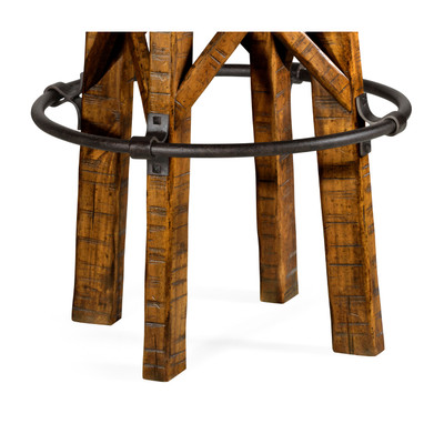 Jonathan Charles Casually Country Country Style Walnut & Iron Bar Stool With Antque Chestnut Leather